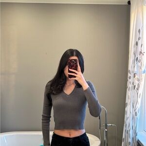 Brandy Melville Charcoal Ribbed Long Sleeve Crop Top